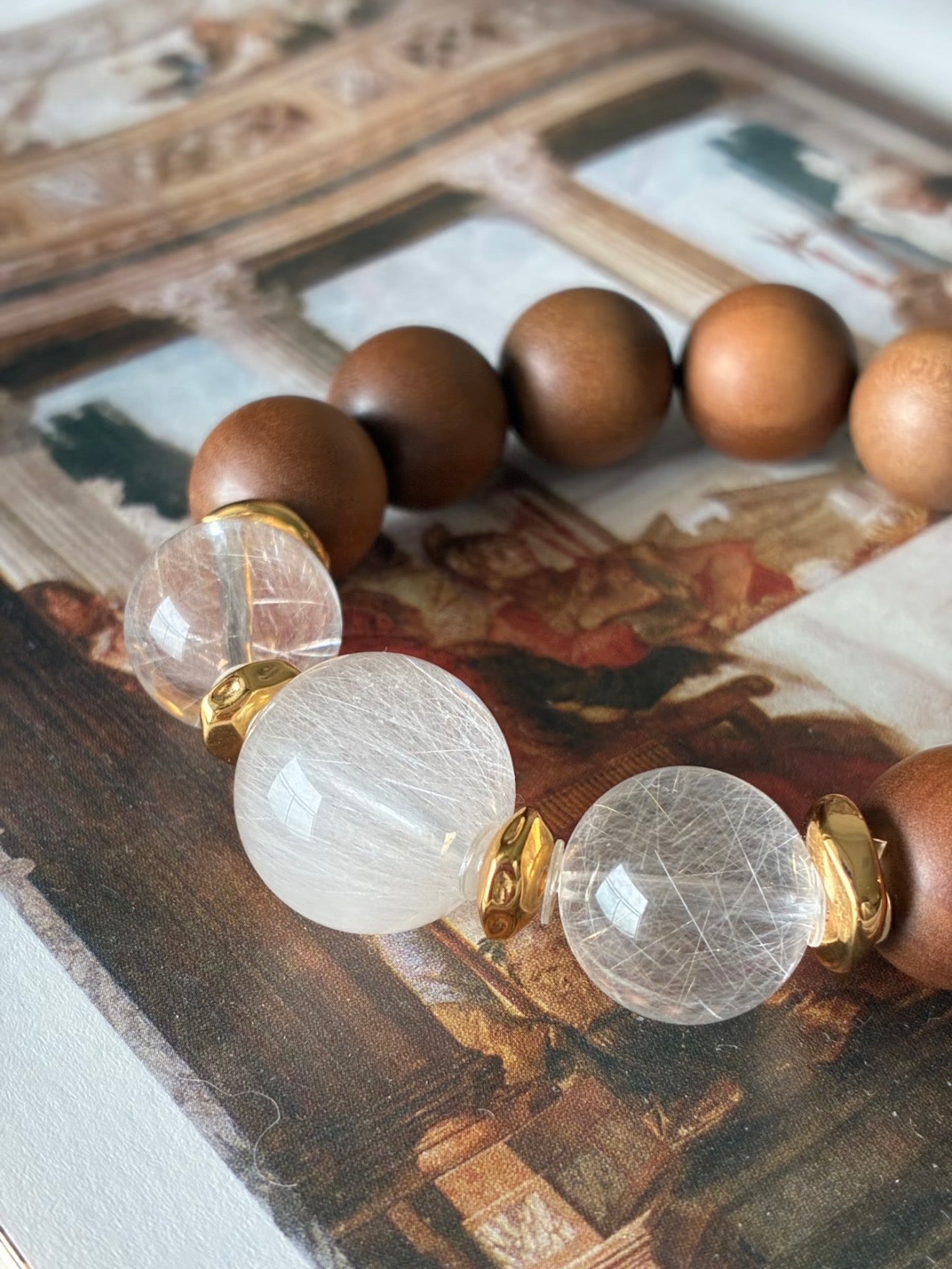 Mountain Rest · Sandalwood & Rabbit Hair Quartz Bracelet