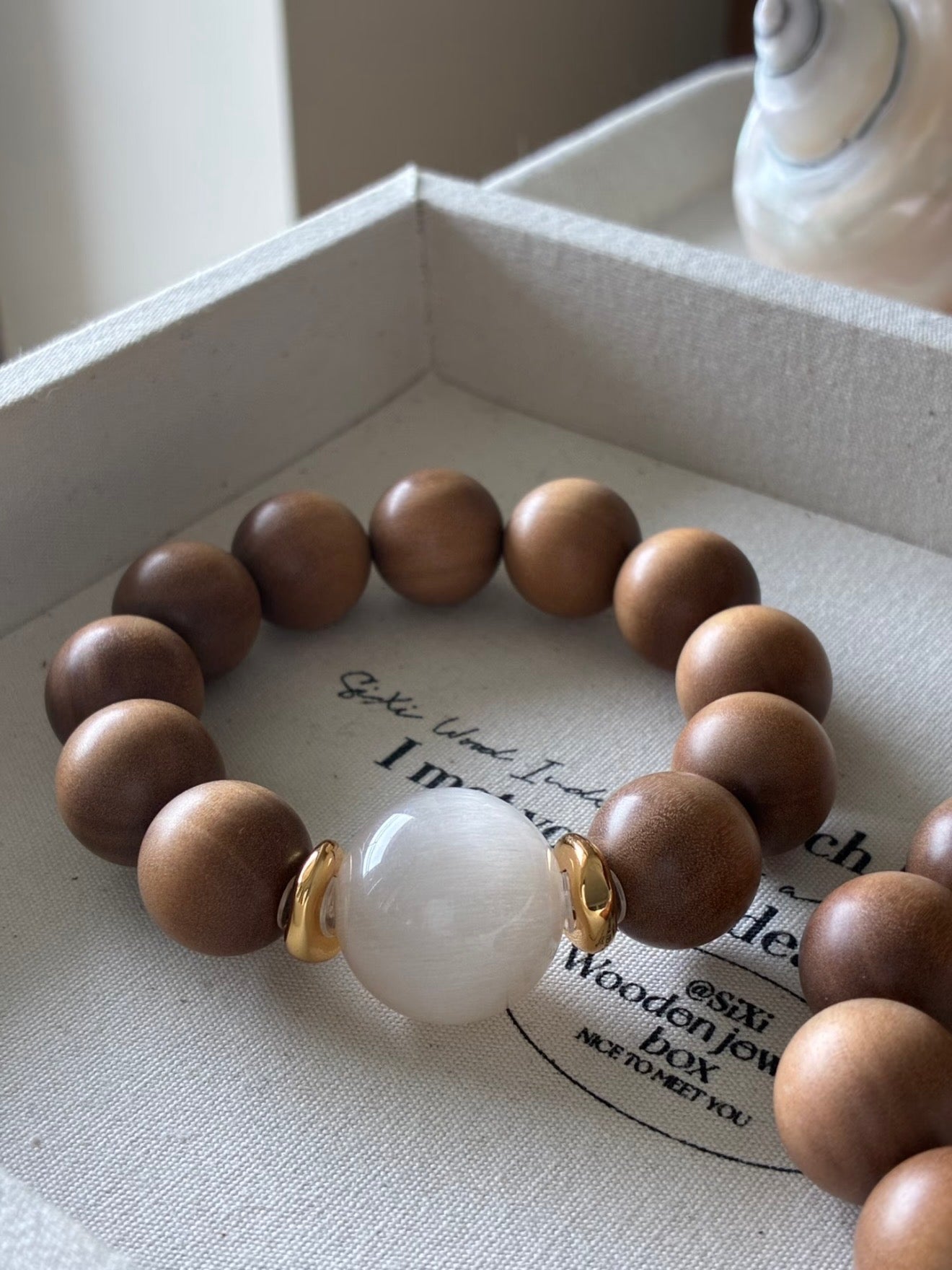 Mountain Rest · Sandalwood & Rabbit Hair Quartz Bracelet