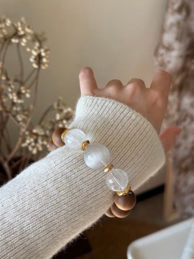 Mountain Rest · Sandalwood & Rabbit Hair Quartz Bracelet